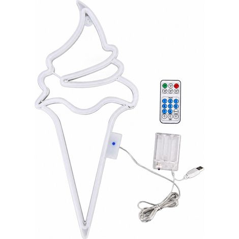 Enseigne lumineuse LED néon « Crème glacée », bleu et rose, étanche, alimentée par batterie USB, télécommande, décorative pour fête à la maison (1/4)