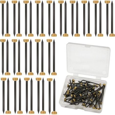 BUNTHAUS Lot de 50 clous de suspension de photos avec tête en laiton de 4 mm pour accrocher des photos avec boîte de rangement en plastique noir et jaune - Petits clous pour cadre, murs, clôtures en