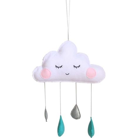 Nuage Gouttes de Pluie Pendentif Suspendu Feutre Peluche Lit de Bébé Nuage Props Pendentif Chambre Tente Pépinière Mobile Décor Suspendu pour Baby Shower Photographie Pépinière (Blanc Vert)-Fei Yu (1/5)