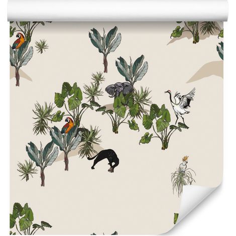 Papel pintado con animales y árboles de la sabana para salón y dormitorio, 50x1000 cm. (1/5)