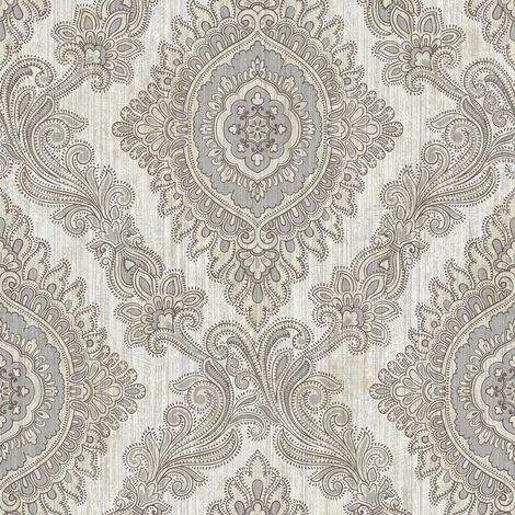 Wallquest Villa Rosa Damask Silver Wallpaper Floral Classic Acrylic Coated (1/4)