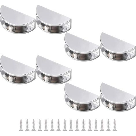 ZOLGINAH Lot de 8 pinces réglables pour étagère en verre, sans cadre, en alliage de zinc, clips de serrage en verre demi-ronds, chromés, polis, fixation murale pour verre de 5 à 8 mm d'épaisseur (1/5)