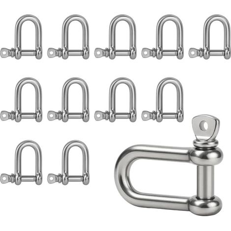 Lot de 12 manilles en acier inoxydable M5 en forme de D, résistantes à la corrosion, très résistantes, idéales pour gréement, câbles en acier, chaînes et fixations en intérieur et extérieur, anneau