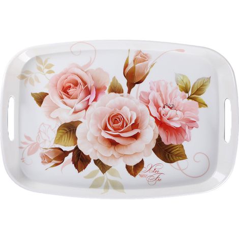 Plateau De Service - Mélamine - Rectangulaire - Avec Poignées Découpées - Pour Intérieur Extérieur Pique-Nique Bureau - 1 Pièce (1/5)