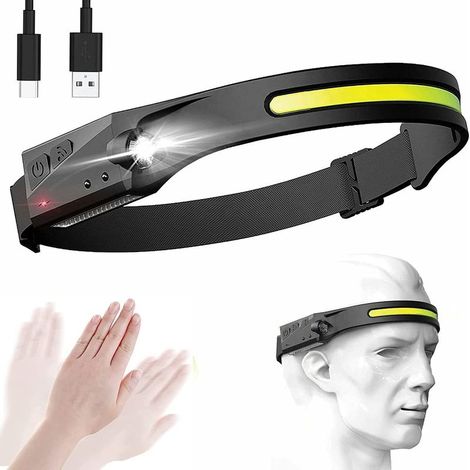 Headlamp, 5 Modes COB XPE Waterproof LED Headlight with Motion Sensor USB Rechargeable with Sensitive Sensor, Powerful Headlamp, Flashlight, for Running, Camping, Cycling, (1/5)