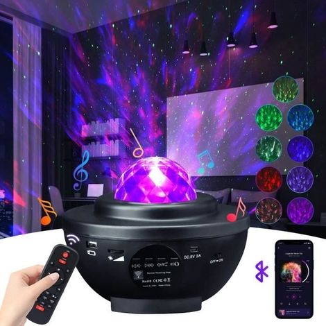 Projecteur d'étoile Veilleuse Lampe LED 10 couleurs 3-en-1 Bluetooth, télécommande et Disque U, Musique Commande vocale pour (1/4)