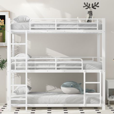 Lit superposé triple en fer 90x200cm, cadre de lit métallique blanc pour enfants, ados et adultes, structure en acier robuste, 3 couchages (1/5)