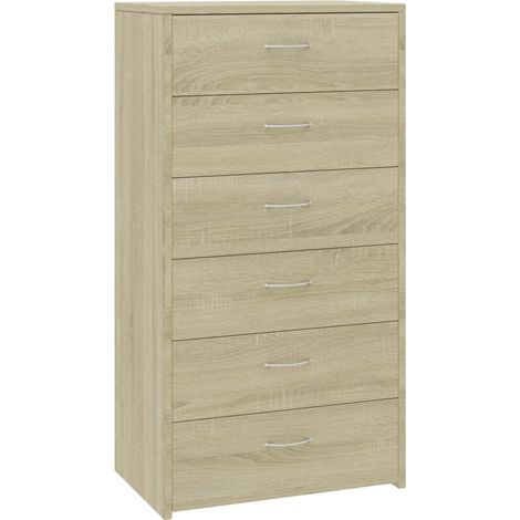 Aparador cómoda armario mueble organizador cocina salón salón con 6 cajones sonoma 50 x 34 x 96 cm madera contrachapada marrón 020029760