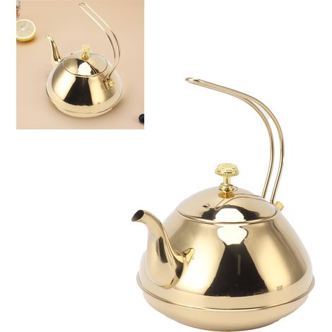 Théière en acier inoxydable de 1,5 L avec filtre, couleur or, compatible avec les plaques à induction (1/5)