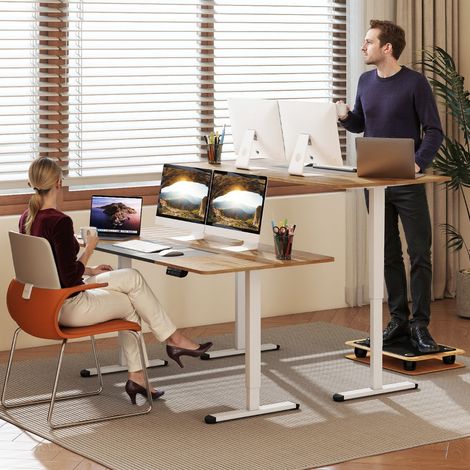 Bureau Debout Électrique 140x70cm Bureau Réglable en Hauteur Bureau Ergonomique avec Mémoire des Hauteurs Trou pour Câble Naturel (1/2)