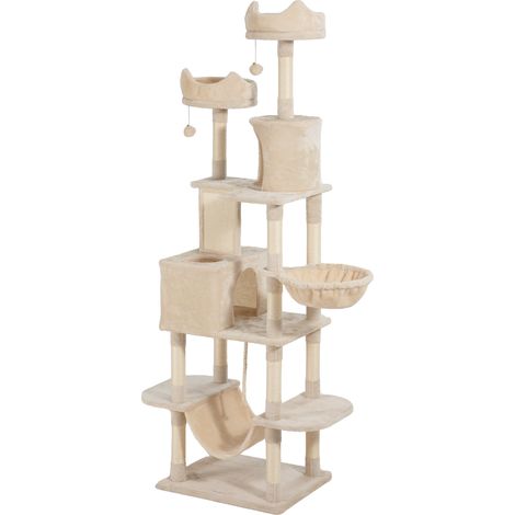 Albero per Gatti 60x50x206A cm con 4 Pali Graffiatoi Cesti Amache per 1-3 Gatti 6 kg in Peluche e Sisal Beige (1/5)