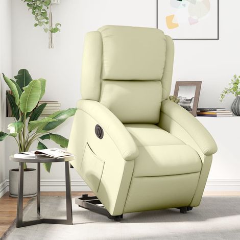 vidaXL Fauteuil inclinable électrique crème cuir véritable (1/5)