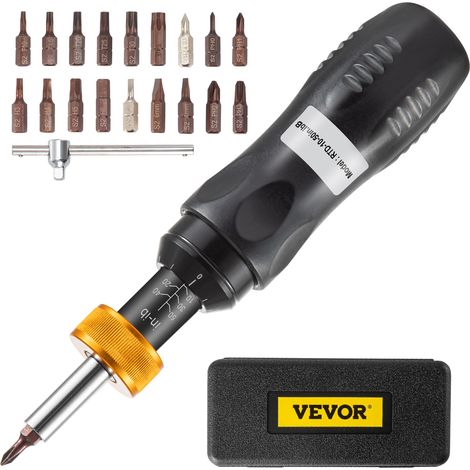 VEVOR Set di Chiavi Dinamometriche 1/4", Intervallo di Regolazione Coppia da 10 a 50 in-lbs, Intervallo di Coppia Preciso Fino a ±5%, Cacciavite Dinamometrico con Incremento con 18 Punte Custodia