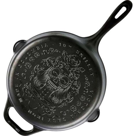 Victoria Catrina Sartén Hierro Fundido Curado Diseño Catrina Inducción 25cm Apta Fuego, Horno Cast Iron Skillet  Negro