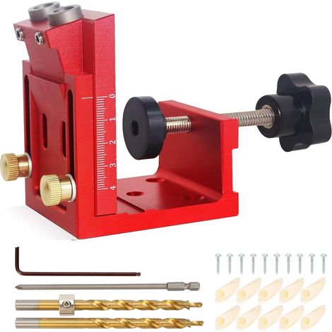 Kit de menuiserie, localisateur, Kit de Gabarit de Trou, Gabarit de percage oblique pour bois, Ajustable Guide de Menuiserie de Percage, Positionneur de Trou Oblique pour Travail du Bo (1/5)