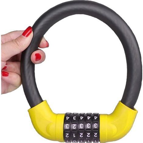 Bike Wire Lock Antivol de vélo verrouillable en acier composite haute résistance Longueur du câble enroulé 40 cm Version standard Jaune (1/5)