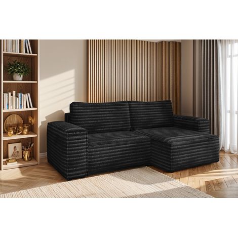 L-förmiges Bohoo-Ecksofa mit Schlaffunktion stoff Velo Schwarz Rechts (1/5)