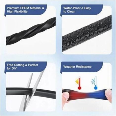 Joint Bord De Tole - EPDM Caoutchouc En U - Adhesif Pour Protection Metal Verre - 3 M Longueur 2 Mm Epaisseur (1/4)