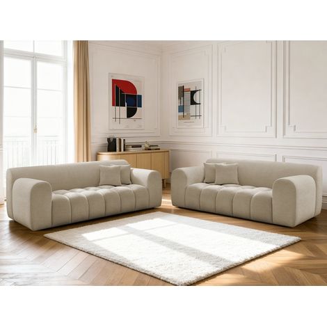 BOBOCHIC - Ensemble canapé droit fixe 3 + 2 places MELISSE tissu texturé   Beige