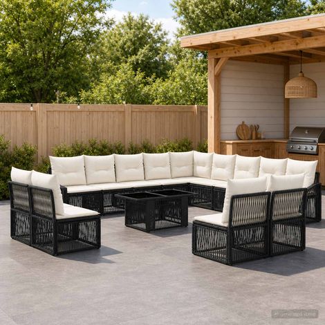 vidaXL Set Divano da Giardino 14 pz Nero e Bianco Crema polyrattan (1/5)