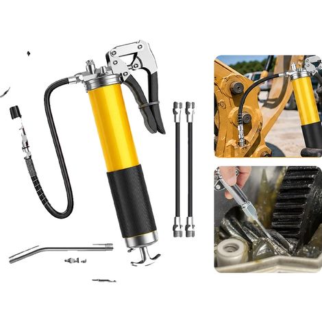 Pistolet à graisse, pression de 8000 PSI, longueur de 16,5 pouces, tuyau flexible, comprend un coupleur à verrou, kit d'accessoires complet (1/5)