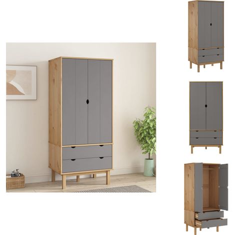 Kleiderschrank OTTA Braun&Grau 76,5x53x172 cm Massivholz Kiefer - Holzschränke - Kleiderschrank - Kiefernholzklaederschrank - Skandinavisches Design - Wohnzimmermöbel