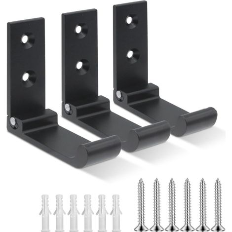Gancio da parete pieghevole - Set da 3 - Appendiabiti - Ganci per vestiti - Supporto per cuffie - Montaggio a parete - Viti incluse - Carico massimo: 20 kg - Alluminio - Nero - Per borse, cappotti e a (1/5)