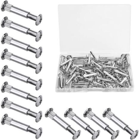 60 PCS M4 Vis Assemblage Meuble Vis de Connexion avec Boulon Vis de Raccordement en Fer Nickelé Vis de Connecteur de Meuble pour Bois de 31 à 40 mm d'Épaisseur, Armoire, Porte, Lit(Argent)
