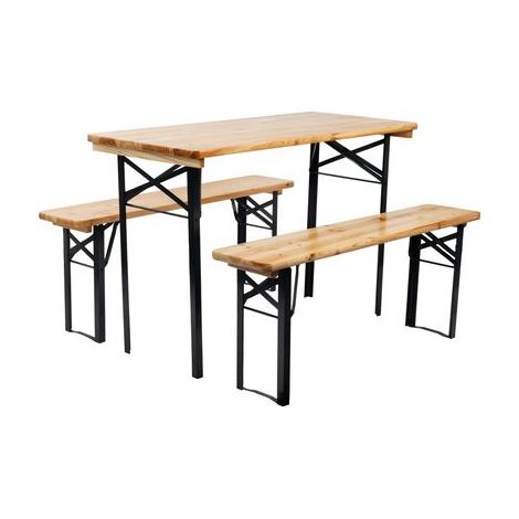 Bierzeltgarnitur DORTMUND Mini3, Tisch 117x56x76,5 cm, 2x Bank 117x25x46,5 cm, Holz 27 mm
