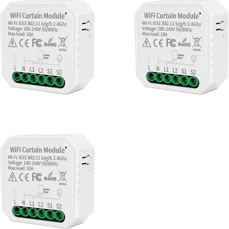 3 modules de rideaux intelligents Tuya WIFI avec commande à distance via application et application (100-240 V CA) pour Alexa et Google Home. (1/5)