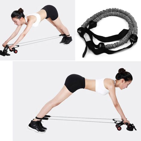 Roue d'Abdominaux 2 Pièces avec Sangle Élastique pour Musculation du Core (1/5)