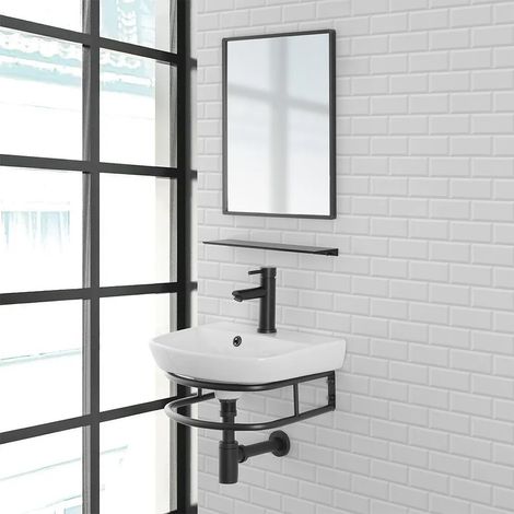 Mobile lavabo sospeso 45 cm salvaspazio in stile industrial Borg (1/5)