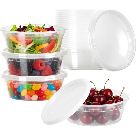 Boite Alimentaire Plastique, Set De 24 Pots Plastiques Avec Couvercle, Anti-Fuite, Barquette Culinaire Reutilisable Pour Batch Cooking, Lave-Vaisselle Compatible 230ml/8oz (1/5)