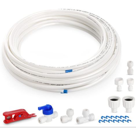 Kit de raccordement universel pour arrivée d'eau (tuyau de 15 m) pour réfrigérateur américain Samsung et système d'osmose inverse – Raccord et tuyau 1/4 pouce (6,35 mm) (1/5)