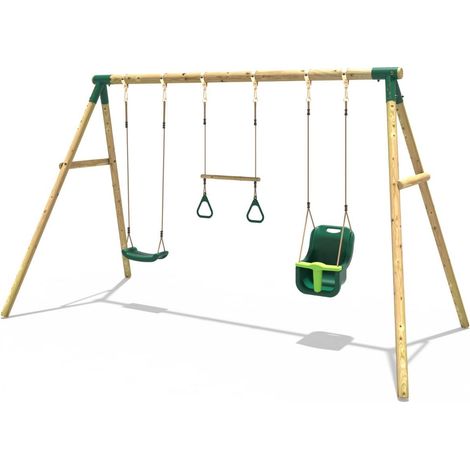 Wooden Garden Swing Set with Trapeze Bar - Galaxy Green