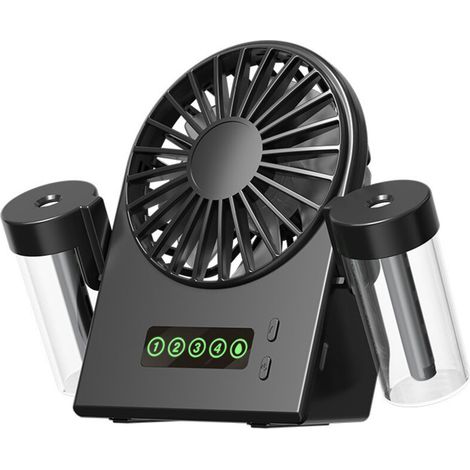 Table fan with dual-nozzle humidifier, portable fan with 4 wind speeds, quiet fan with LED display - Black (1/5)