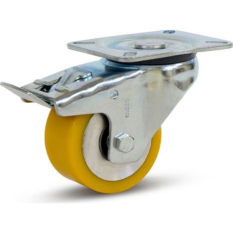 Roue pivotante lourde freinée - MESO - PU - Platine - 80mm - 300kg (1/2)