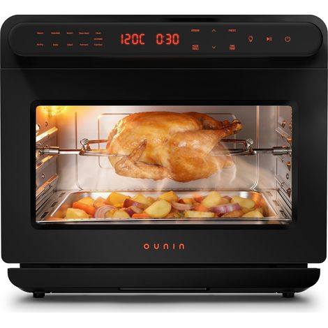 24L Mini Four, Four Vapeur 11 en 1 avec Four Fonction Pain, 1600W Circulation d'air Chaud 360°, Cuisson Double Étage, Poulet Rôti, Gigot, Pain, Viandes et Légumes Cuits à la Vapeur