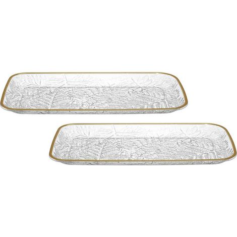 Set de 2 plats de service en plastique transparent motif feuilles avec contour doré (L34 cm) (1/5)