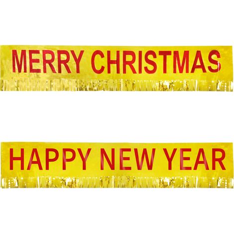 Lot de 5 Bannière Noël, Guirlande Pompon Doré, Décoration Murale Cheminée, Ornement Fête Maison (1/5)
