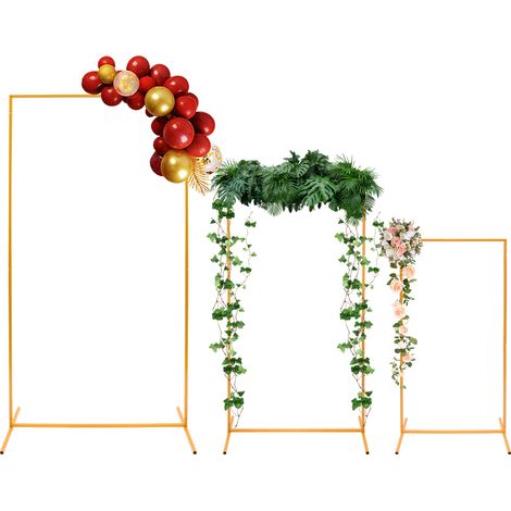Lot de 3 supports d'arche de fond de mariage, cadres carrés en métal doré au sol, support pour arrangements floraux et ballons, décoration pour mariage, fête, cérémonie et événement (1.3 m/1.6 m/1.9 m (1/5)