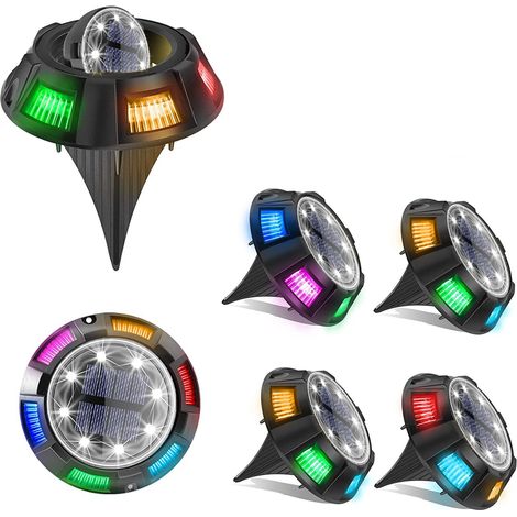 Juego de 4 luces solares, LED que cambian de color, panel giratorio, impermeables IP65, para jardín, entrada de vehículos, patio. (1/5)