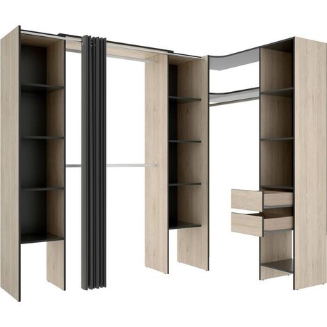 Dmora - Guardaroba grande Bestone, Mobile camera da letto, Cabina armadio portabiti, Armadio appendiabiti, 234x141 h205 cm, Antracite e Rovere (1/5)