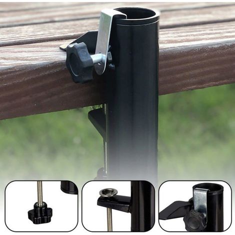 Support de parasol balcon à pince universelle en fonte zinguée, adapté pour mâts de 19 à 38 mm, traitement anti-oxydation (1/5)