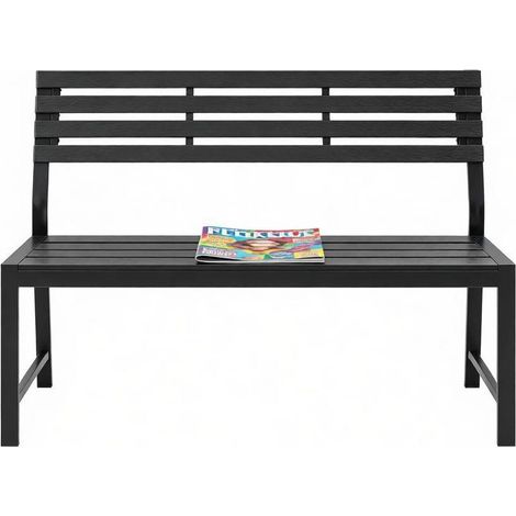 Banc de jardin extérieur avec dossier en métal noir 115x55x85 cm (1/5)