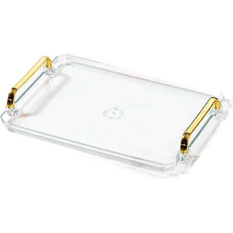 Plateau de service décoratif rectangulaire pour salle de bain, rangement pour bijoux, parfums et cosmétiques, à poser sur une table de douche ou un bureau.-M-transparent (1/5)