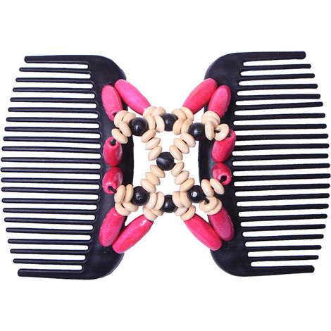Peigne double perles vintage pour femme, accessoire cheveux rétro, outil coiffage rose rouge, lot de 2, coiffure élégante, chignon, maintien facile. (1/4)
