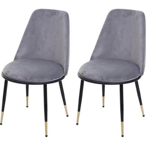Lot de 2 chaises de salle à manger en velours gris assise et dossier arrondis pieds noirs 040000409 (1/5)