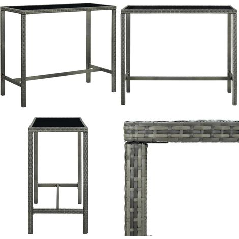 Tavolo da Bar per Esterni Grigio 130x60x110cm Polyrattan Vetro - Tavolo da giardino - Tavolo in rattan