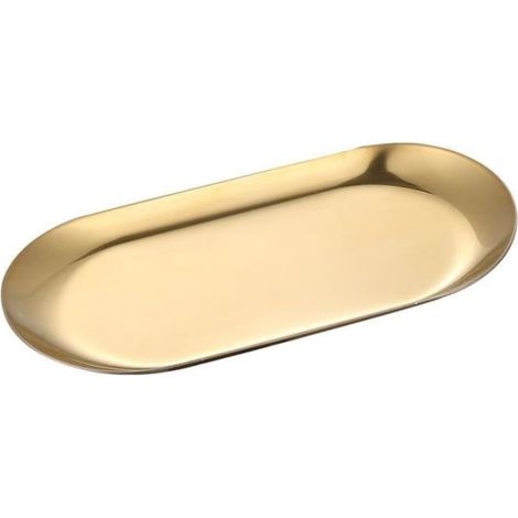 Decorative tray, oval gold tray 18 x 8.5 cm, jewelry tray, perfume tray, vanity tray (1/4)